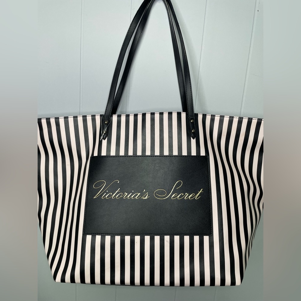Victoria’s Secret stripe tote. (Black/light pink). Never used